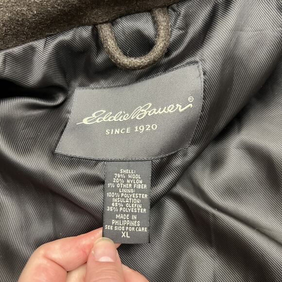 Eddie Bauer Jacket Mens XL Brown Wool Blend Insulated Quilted Lined Coat Outdoor - Picture 4 of 8